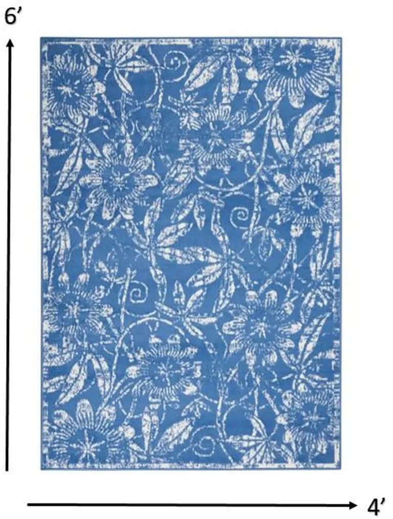 Blue and Ivory Floral Vines Area Rug Photo 1