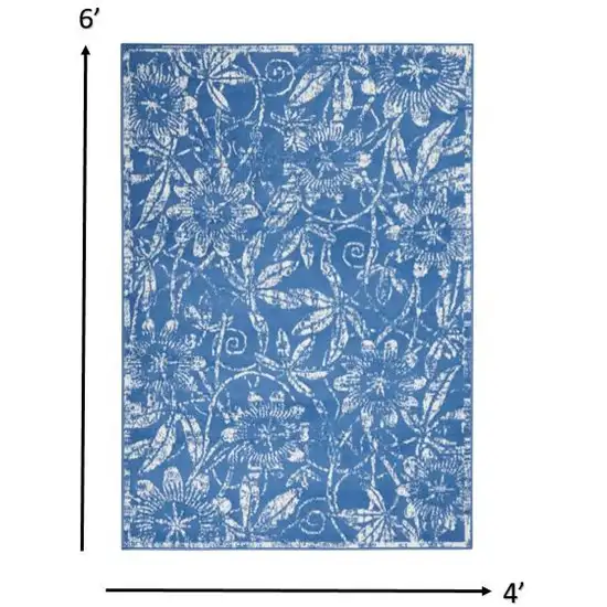 Blue and Ivory Floral Vines Area Rug Photo 1