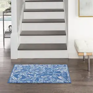 Photo of Blue and Ivory Floral Vines Area Rug