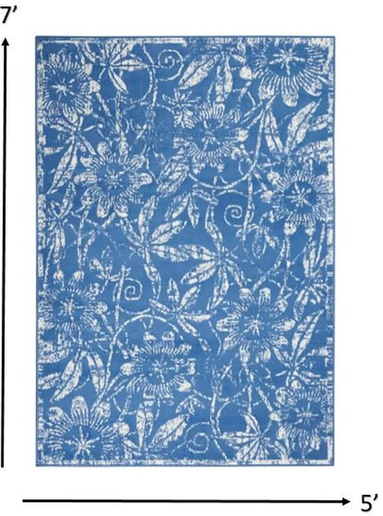 Blue and Ivory Floral Vines Area Rug Photo 2