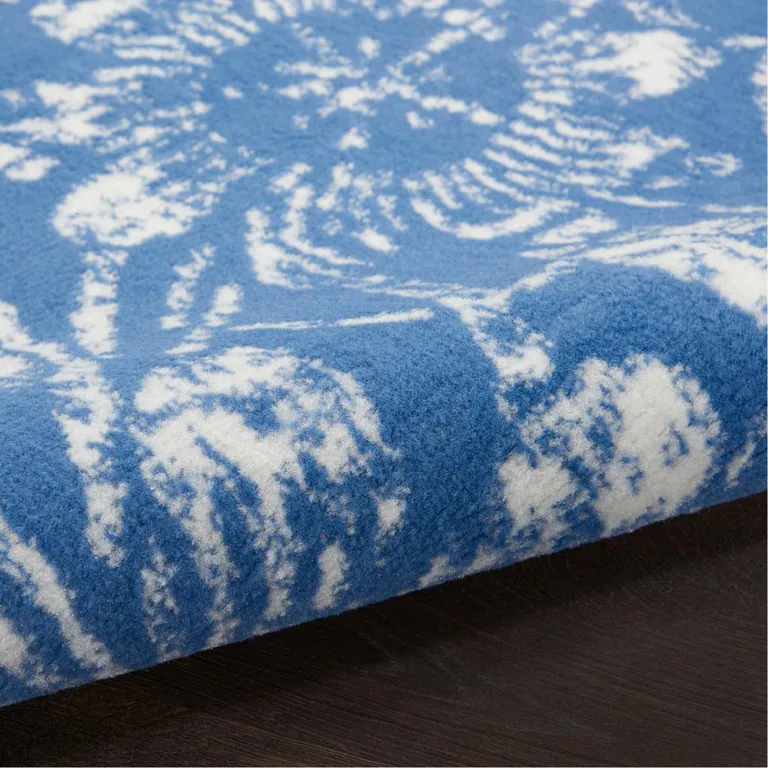 Blue and Ivory Floral Vines Area Rug Photo 4