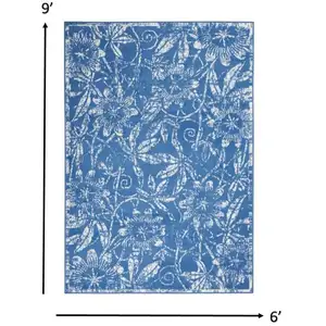 Photo of Blue and Ivory Floral Vines Area Rug