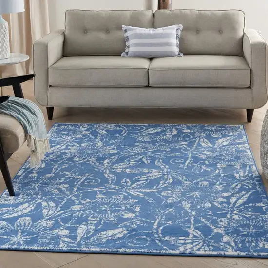 Blue and Ivory Floral Vines Area Rug Photo 6