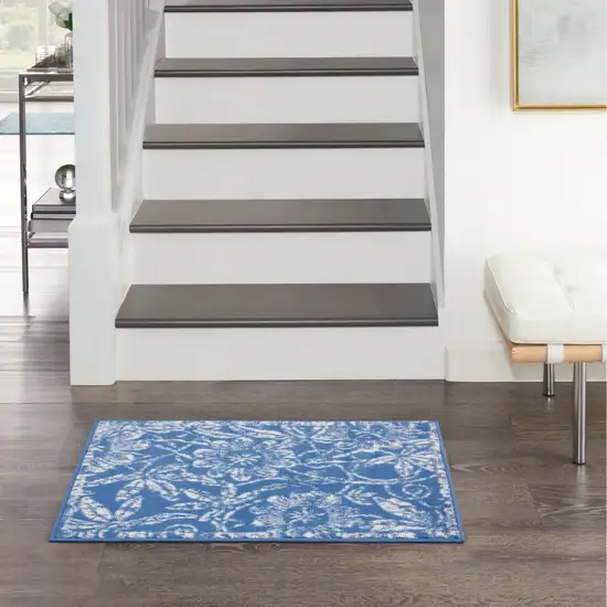 Blue and Ivory Floral Vines Area Rug Photo 7