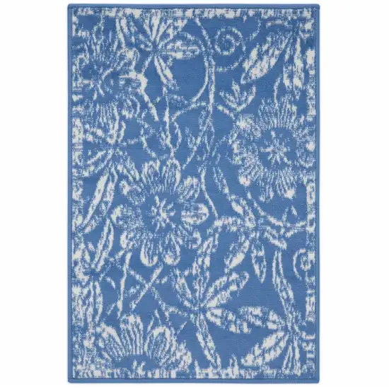Blue and Ivory Floral Vines Area Rug Photo 2