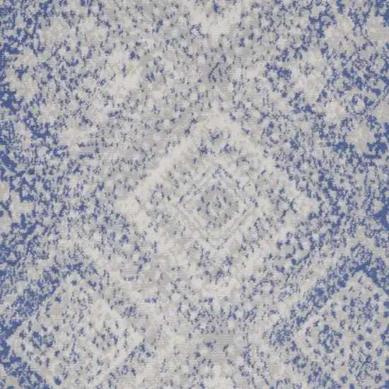 Blue and Ivory Geometric Distressed Area Rug Photo 5