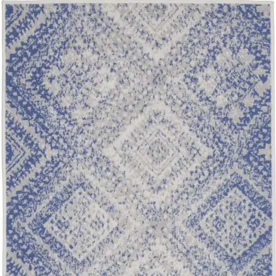 Blue and Ivory Geometric Distressed Area Rug Photo 6