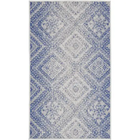 Blue and Ivory Geometric Distressed Area Rug Photo 2