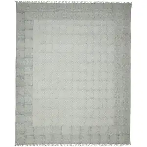 Photo of Blue and Ivory Geometric Flatweave Handmade Distressed Area Rug with Fringe