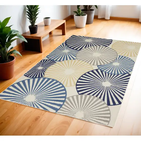 Blue and Ivory Geometric Power Loom Area Rug Photo 1