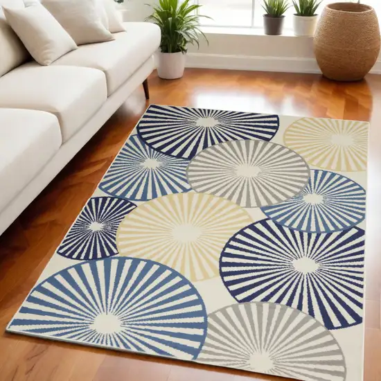 Blue and Ivory Geometric Power Loom Area Rug Photo 1