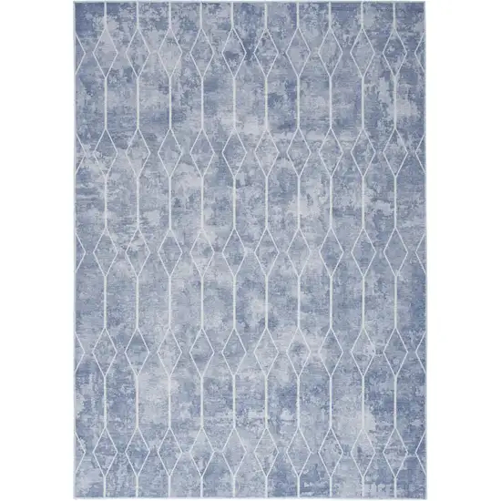 Blue and Ivory Geometric Power Loom Area Rug Photo 2