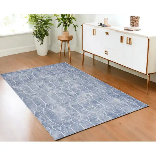 Blue and Ivory Geometric Power Loom Area Rug Photo 1