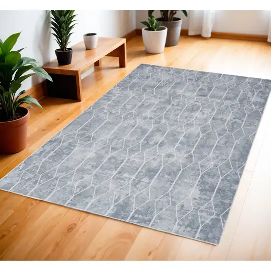 Blue and Ivory Geometric Power Loom Area Rug Photo 1