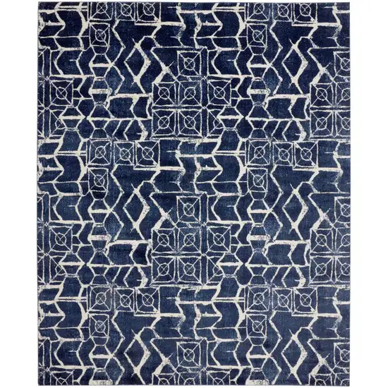 Blue and Ivory Geometric Power Loom Area Rug Photo 2