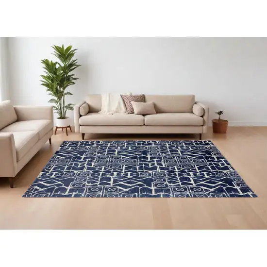 Blue and Ivory Geometric Power Loom Area Rug Photo 1