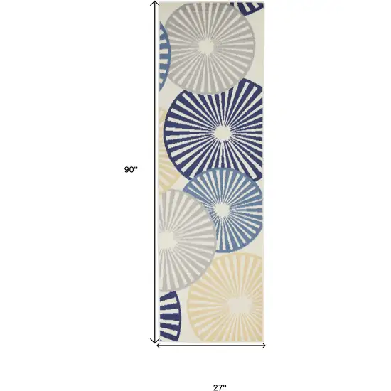 Blue and Ivory Geometric Power Loom Runner Rug Photo 3