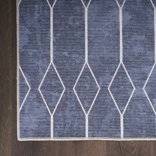 Blue and Ivory Geometric Power Loom Washable Area Rug Photo 3