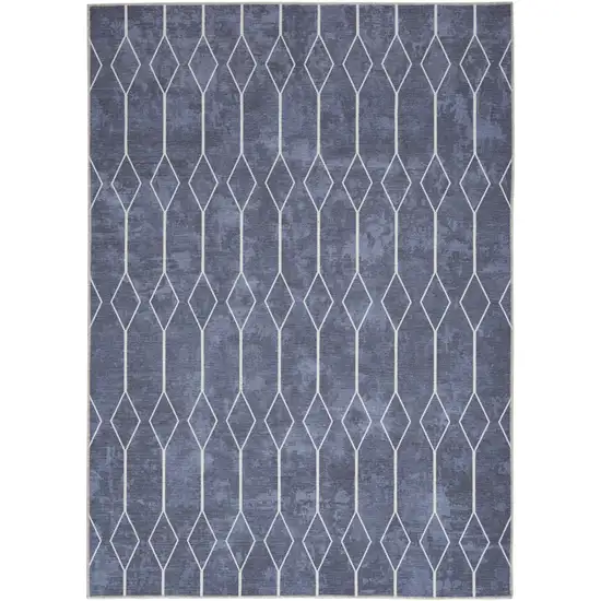 Blue and Ivory Geometric Power Loom Washable Area Rug Photo 1