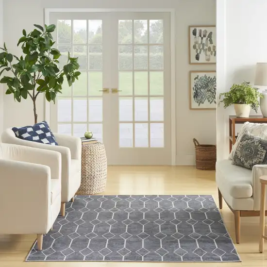 Blue and Ivory Geometric Power Loom Washable Area Rug Photo 9