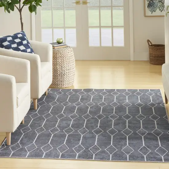 Blue and Ivory Geometric Power Loom Washable Area Rug Photo 8