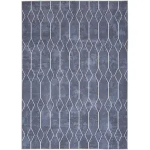 Photo of Blue and Ivory Geometric Power Loom Washable Area Rug