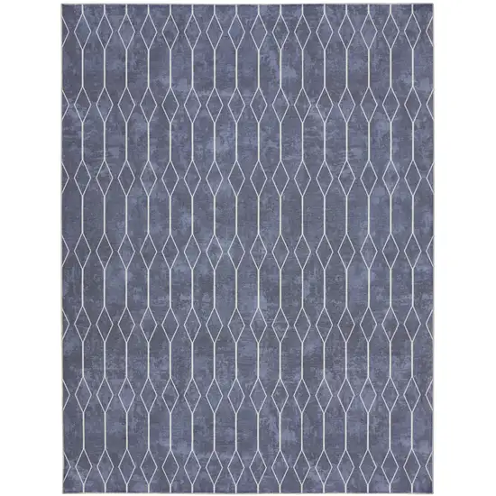 Blue and Ivory Geometric Power Loom Washable Area Rug Photo 1