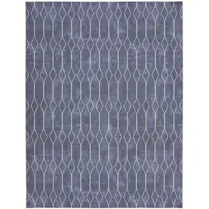 Photo of Blue and Ivory Geometric Power Loom Washable Area Rug