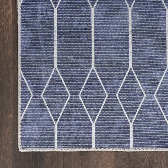 Blue and Ivory Geometric Power Loom Washable Area Rug Photo 3