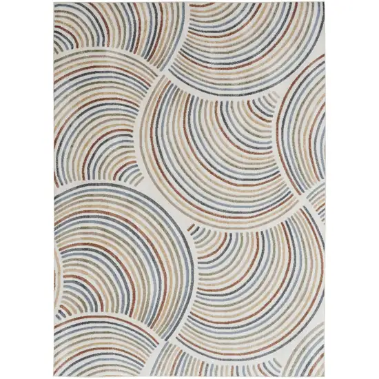 Blue and Ivory Geometric Power Loom Washable Area Rug Photo 1