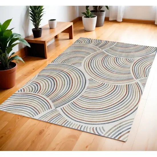 Blue and Ivory Geometric Power Loom Washable Area Rug Photo 2