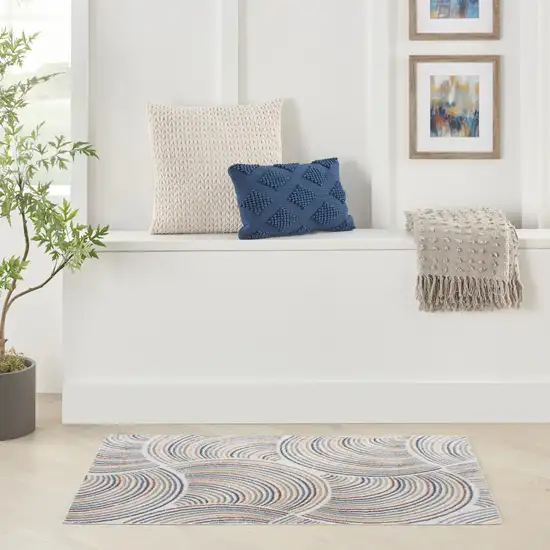 Blue and Ivory Geometric Power Loom Washable Area Rug Photo 9