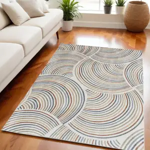 Photo of Blue and Ivory Geometric Power Loom Washable Area Rug