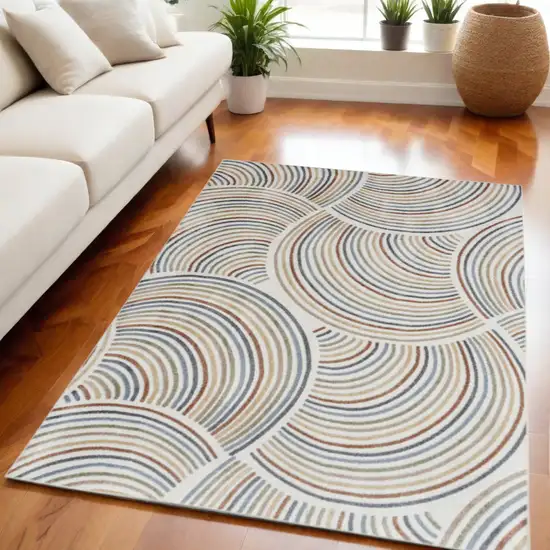 Blue and Ivory Geometric Power Loom Washable Area Rug Photo 1