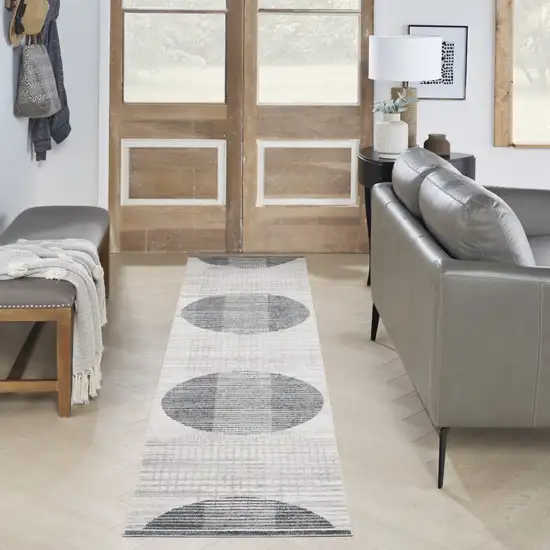 Blue and Ivory Geometric Power Loom Washable Runner Rug Photo 8