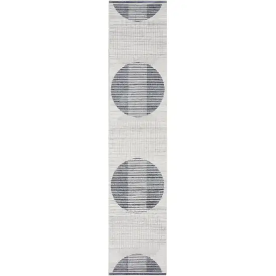 Blue and Ivory Geometric Power Loom Washable Runner Rug Photo 2