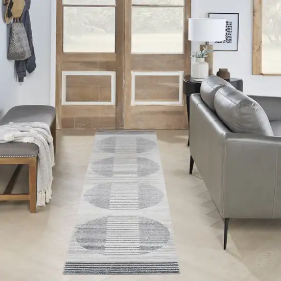 Blue and Ivory Geometric Power Loom Washable Runner Rug Photo 8