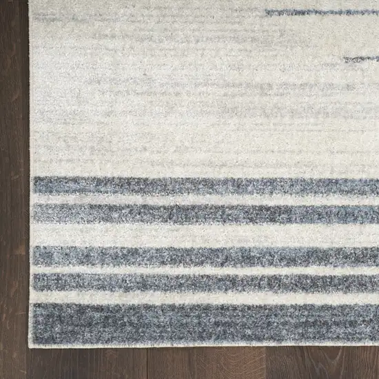 Blue and Ivory Geometric Power Loom Washable Runner Rug Photo 5