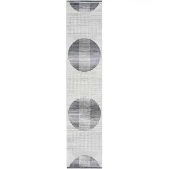 Blue and Ivory Geometric Power Loom Washable Runner Rug Photo 2