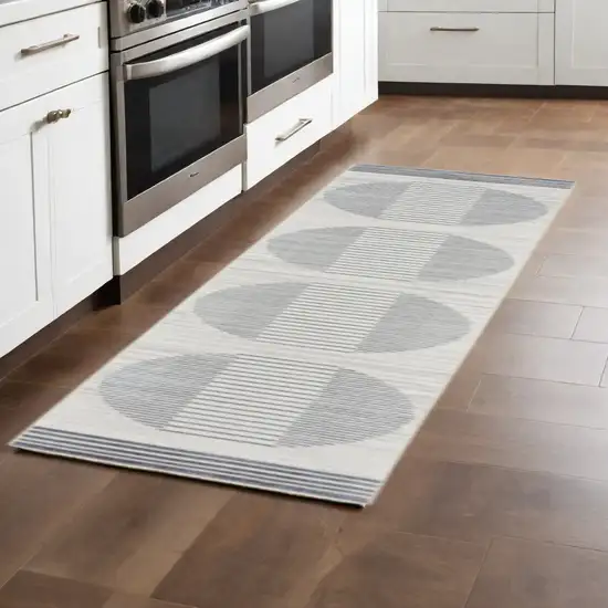 Blue and Ivory Geometric Power Loom Washable Runner Rug Photo 1