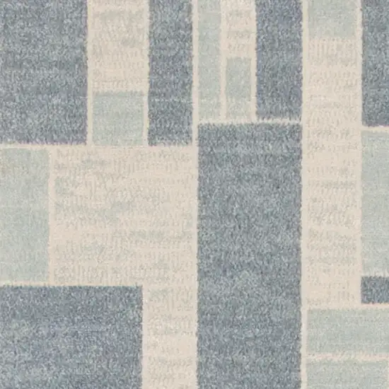 Blue and Ivory Geometric Power Loom Washable Runner Rug Photo 7