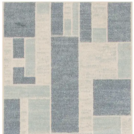 Blue and Ivory Geometric Power Loom Washable Runner Rug Photo 6