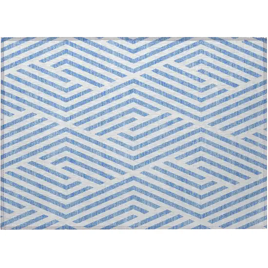 Blue and Ivory Geometric Washable Non Skid Indoor Outdoor Area Rug Photo 4