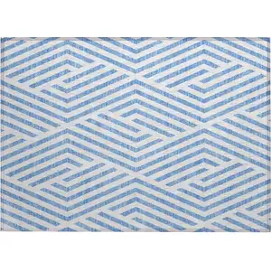 Photo of Blue and Ivory Geometric Washable Non Skid Indoor Outdoor Area Rug