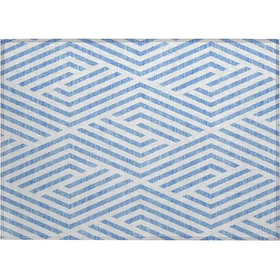 Blue and Ivory Geometric Washable Non Skid Indoor Outdoor Area Rug Photo 2