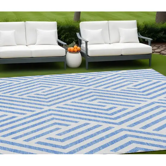 Blue and Ivory Geometric Washable Non Skid Indoor Outdoor Area Rug Photo 1