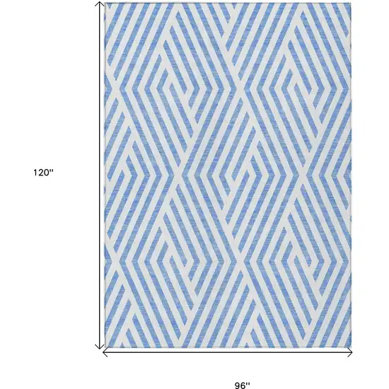 Blue and Ivory Geometric Washable Non Skid Indoor Outdoor Area Rug Photo 3