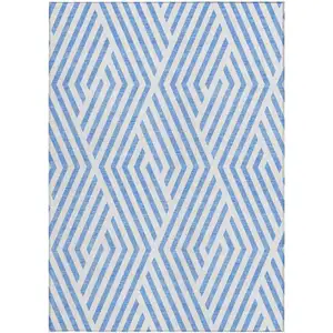 Photo of Blue and Ivory Geometric Washable Non Skid Indoor Outdoor Area Rug