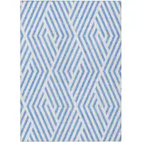 Photo of Blue and Ivory Geometric Washable Non Skid Indoor Outdoor Area Rug