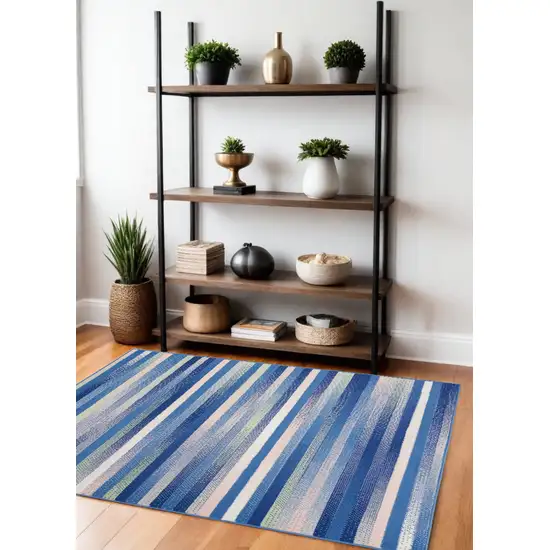 Blue And White Striped Dhurrie Area Rug Photo 1